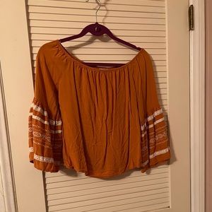 Yellow/Orange Small Bell Sleeve Off the Shoulder Top Blouse